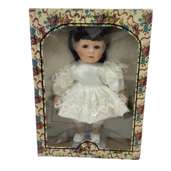 Broadway Collection Little Girl in White Dress Porcelain Doll Vintage In Box - Picture 1 of 5
